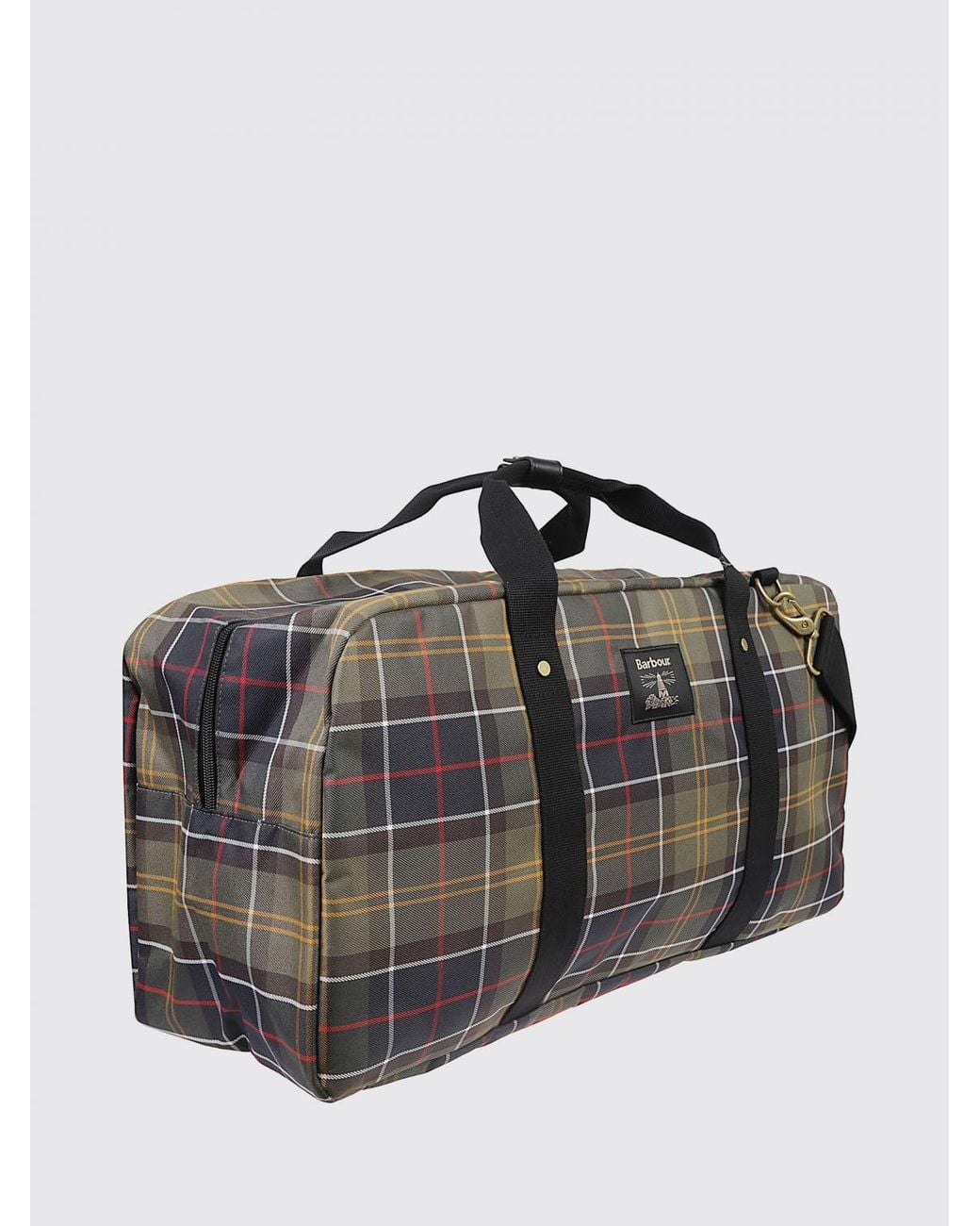 Barbour Black Tartan Canvas Travel Bag With Removable Shoulder Strap for men