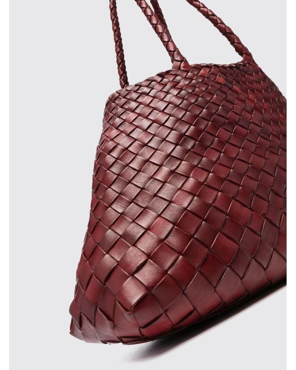 Dragon Diffusion Red Santa Croce Woven Leather Shoulder Bag With Double Handle