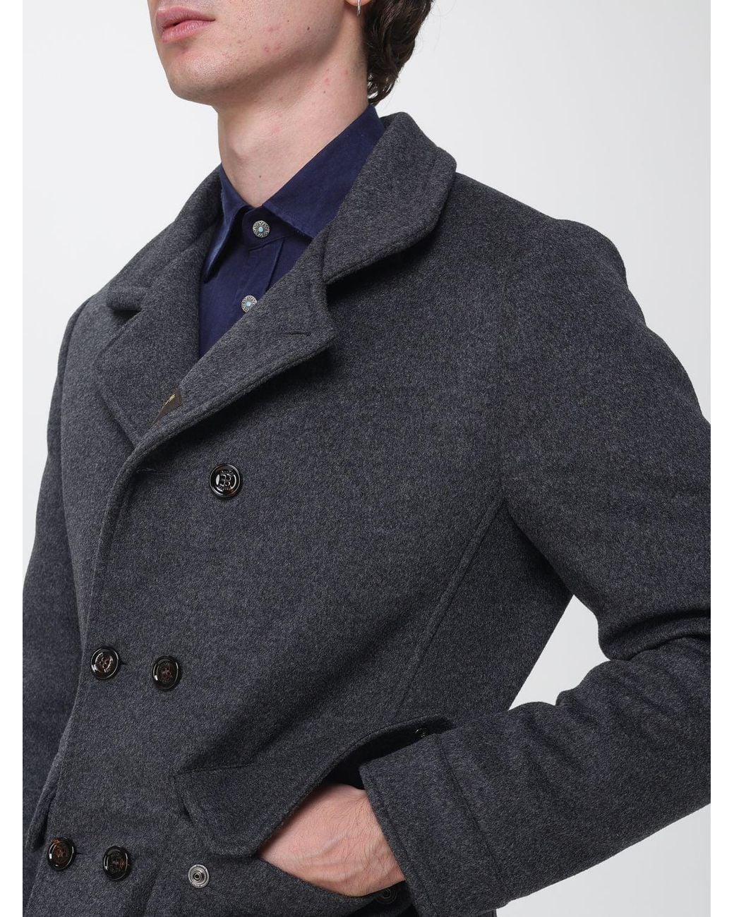Moorer Blue Short Double-Breasted Coat for men