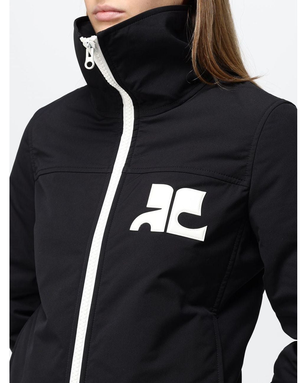 Courreges Black CourrÈ Ges Short Polyester Windbreaker Jacket With Contrast Logo