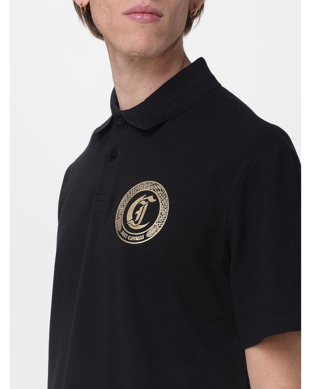 Just Cavalli Black Cotton Polo Shirt With Logo for men