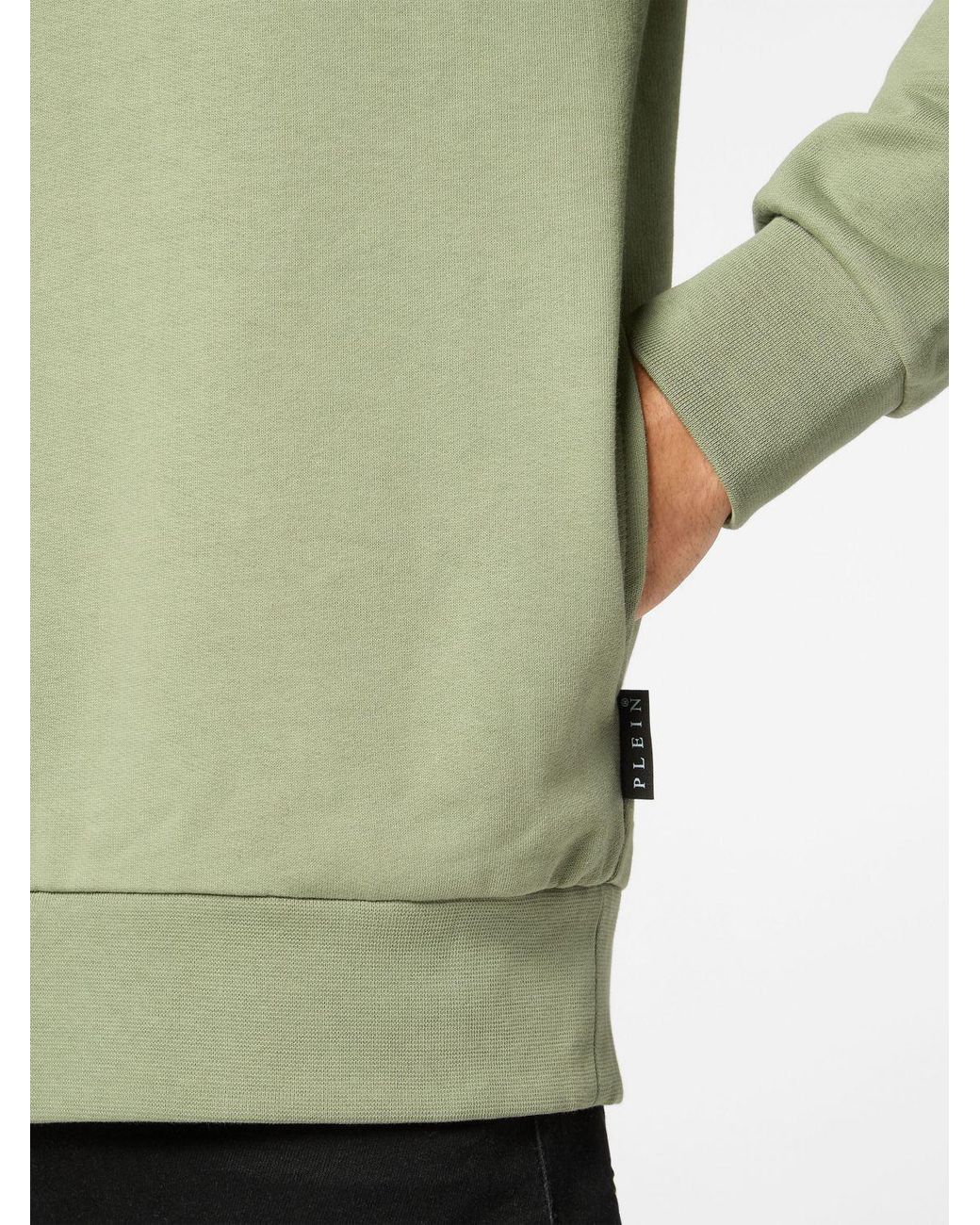 Philipp Plein Green Contrast Logo Cotton Hoodie With Kangaroo Pocket And Dropped Shoulders for men