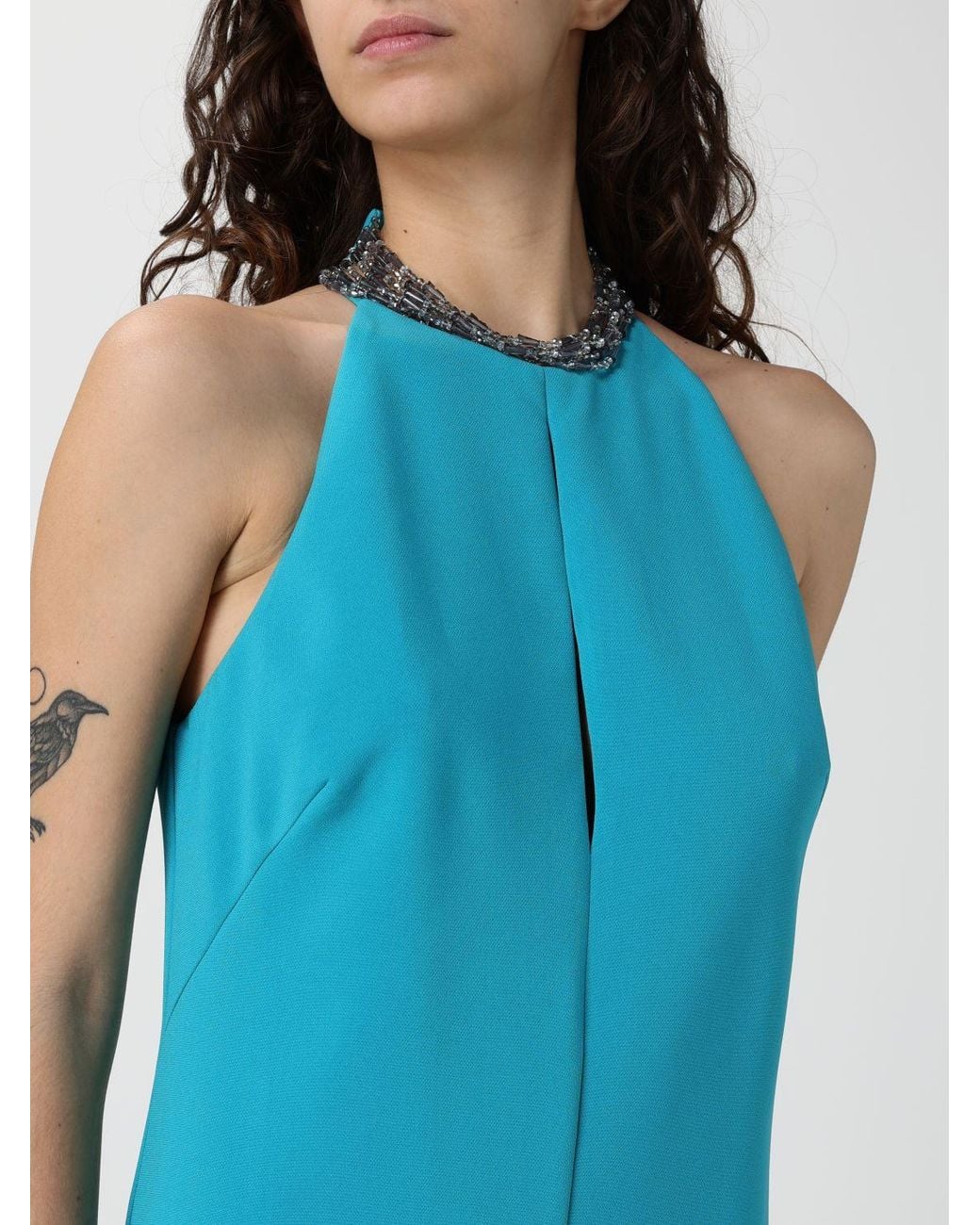 Pinko Blue Dragon Fruit Technical Canvas Jumpsuit With Decoration