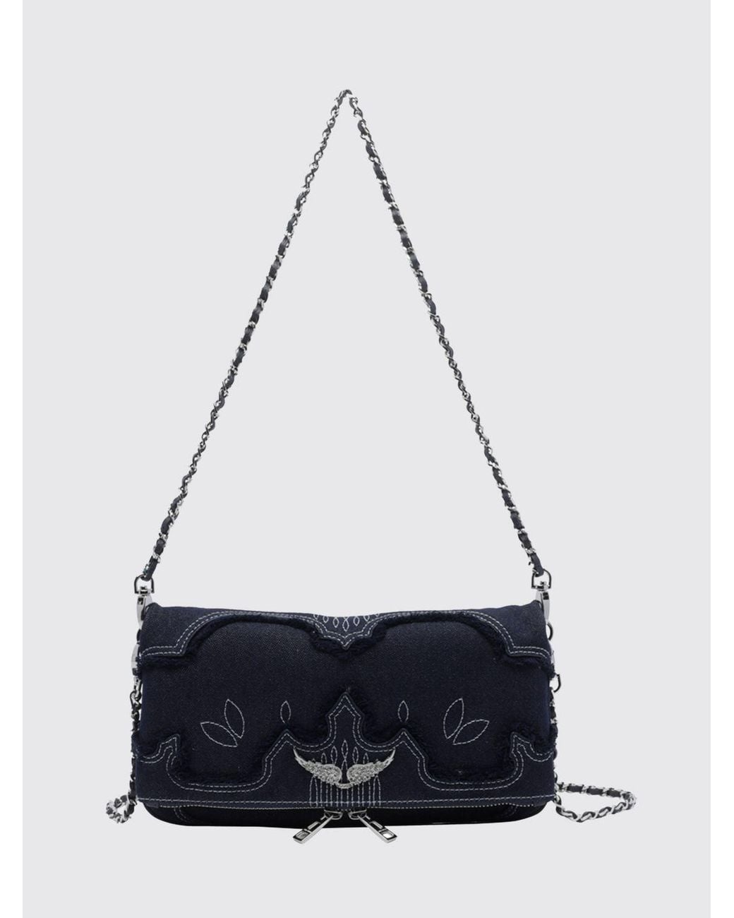 Zadig & Voltaire White Zadig &Amp Voltaire Rock Embroidered Denim Shoulder Bag With Logo