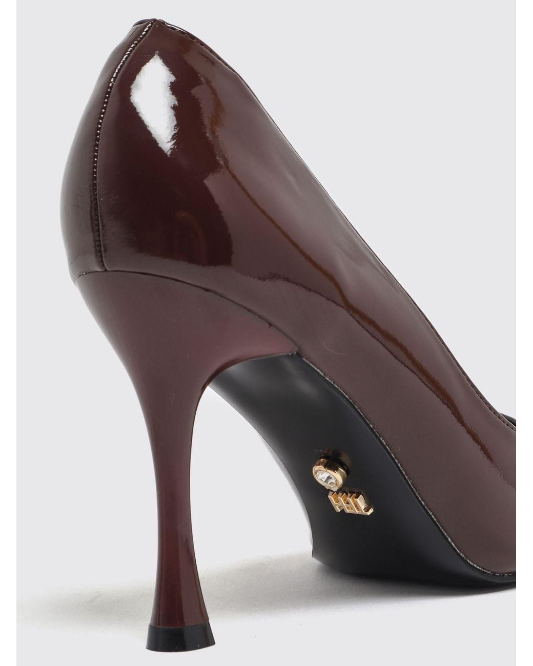 Twentyfourhaitch Brown Patent Faux Leather Stiletto Pumps With Almond Toe