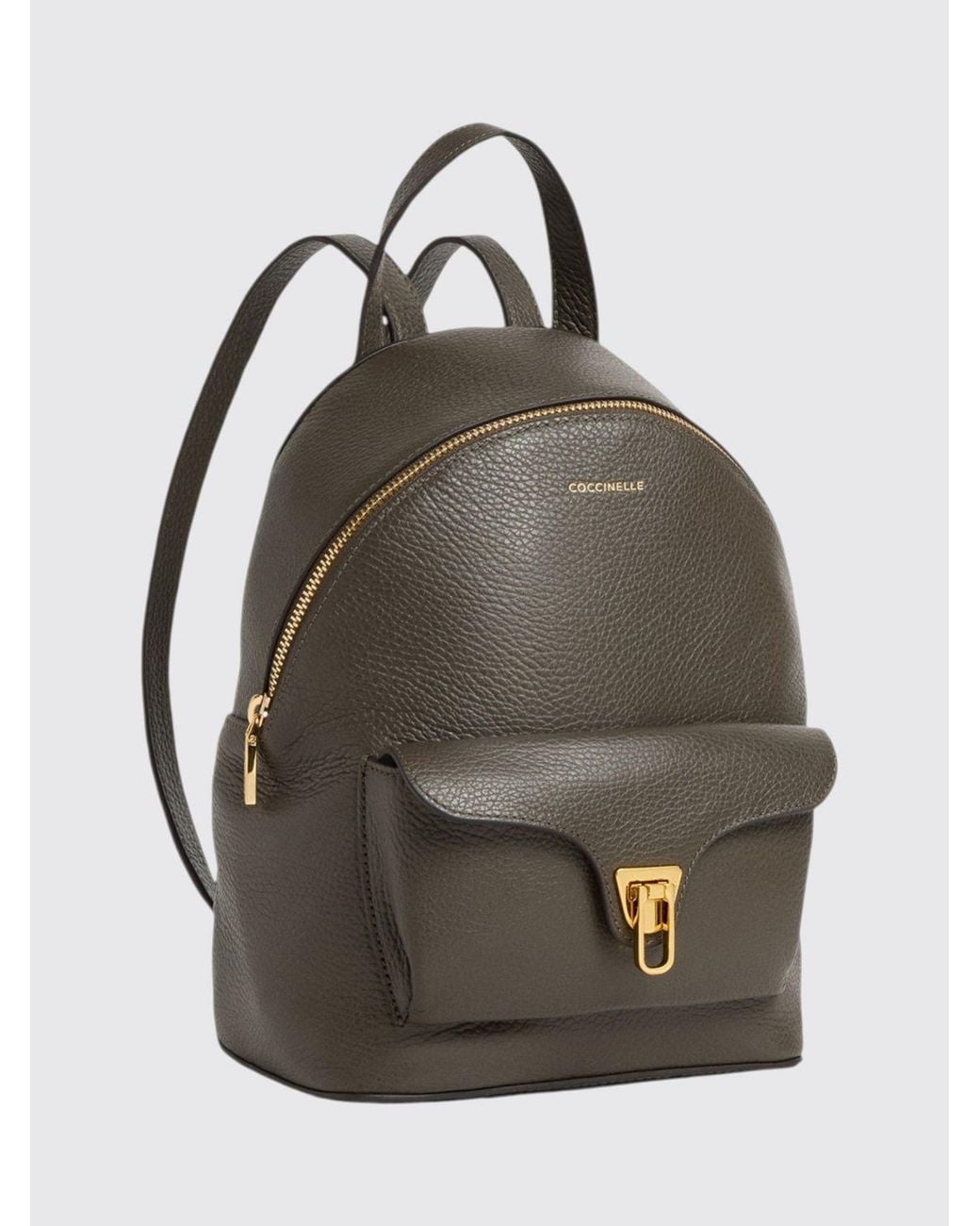 Coccinelle Gray Beat Generation Small Leather Backpack With Front Pocket