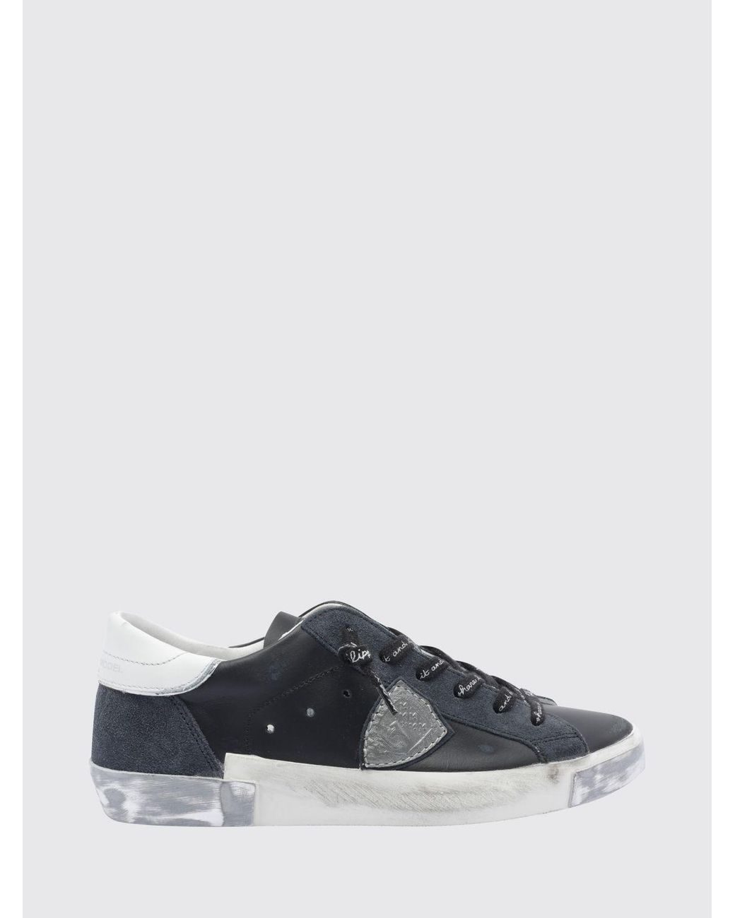 Philippe Model Black Prsx Bicolour Low-Top Calfskin Trainers With Shield Logo