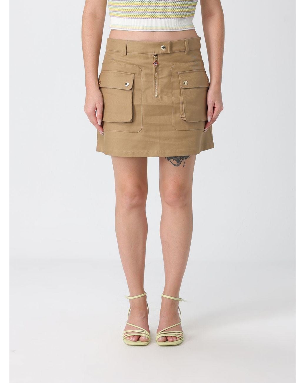 Casablanca Natural Low-Rise Cotton Drill Cargo Mini Skirt With Side Pockets