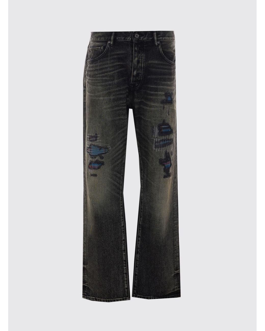 Purple Black Straight-Fit Cotton Denim Jeans With Worn Effect for men