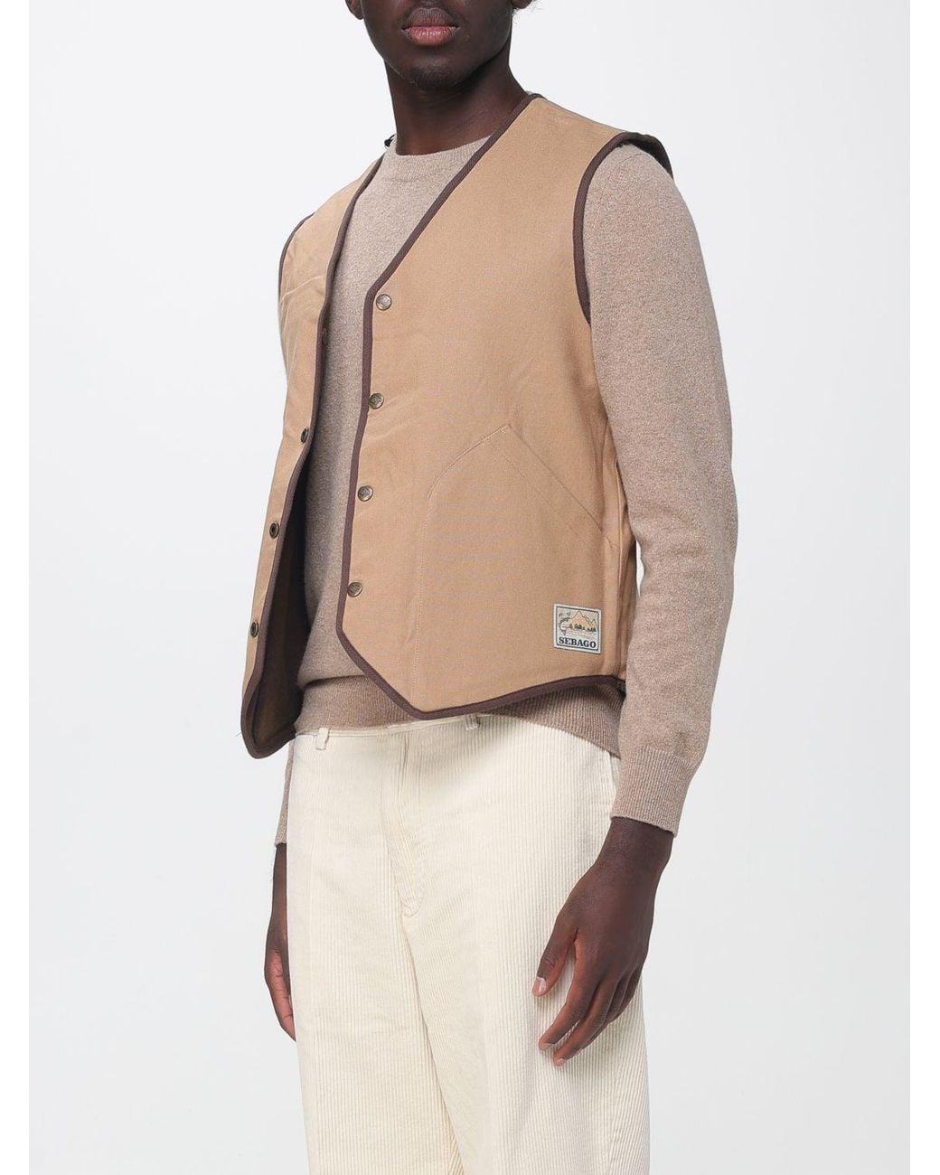 Sebago Brown Reversible Cotton Tailored Waistcoat With V-Neck for men