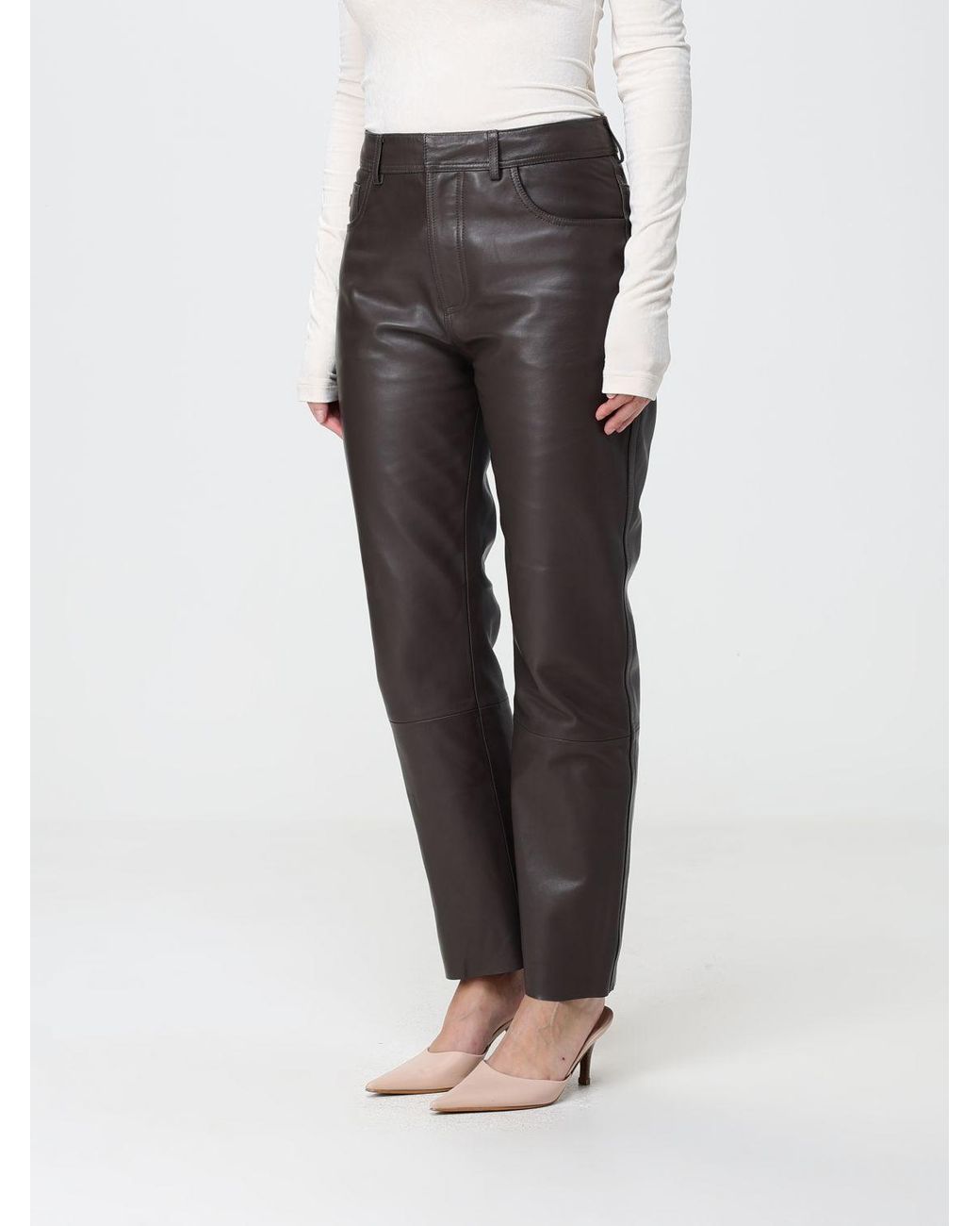 Alberta Ferretti Gray Mid-Rise Tapered Fit Faux Leather Trousers