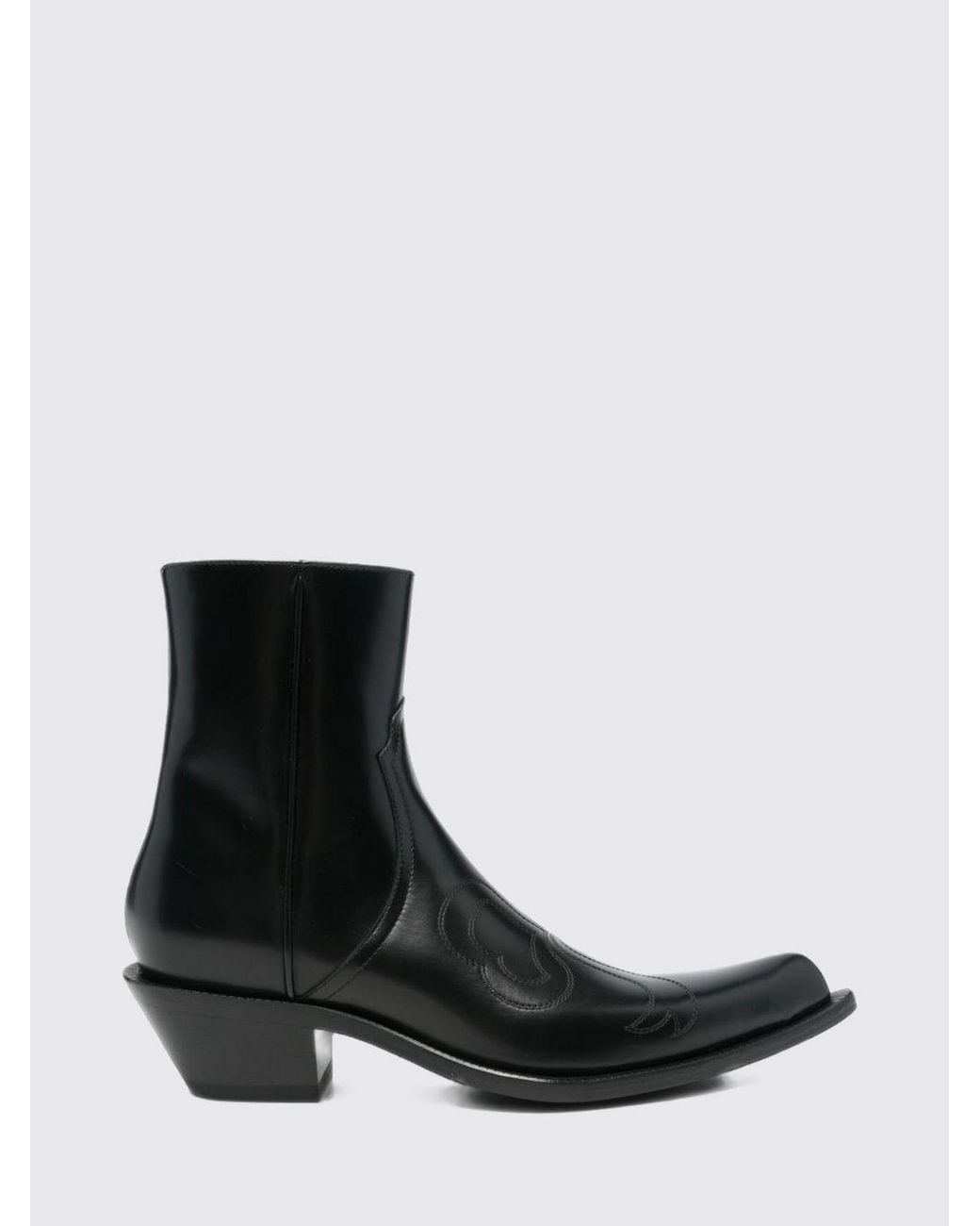 Acne Black Leather Western Ankle Boots With Tapered Toe And Side Zip for men