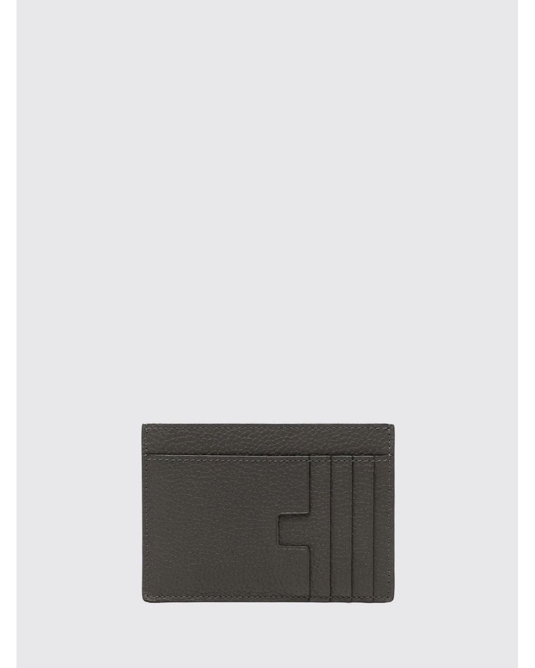 Tom Ford Gray Flat Calf Leather Card Holder With Seven Slots And Laminated Logo for men