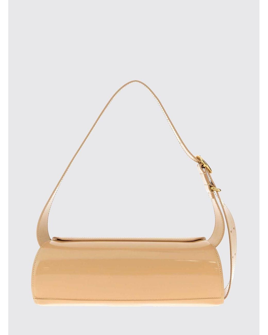Jil Sander Natural Cannolo Small Patent Leather Shoulder Bag With Embossed Logo
