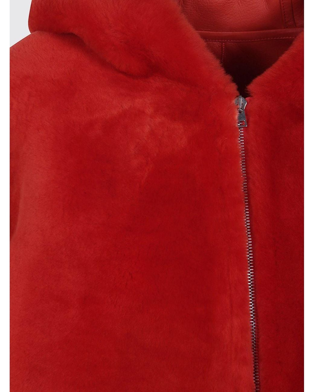 Yves Salomon Red Cropped Lambskin Jacket With Hood And Zip