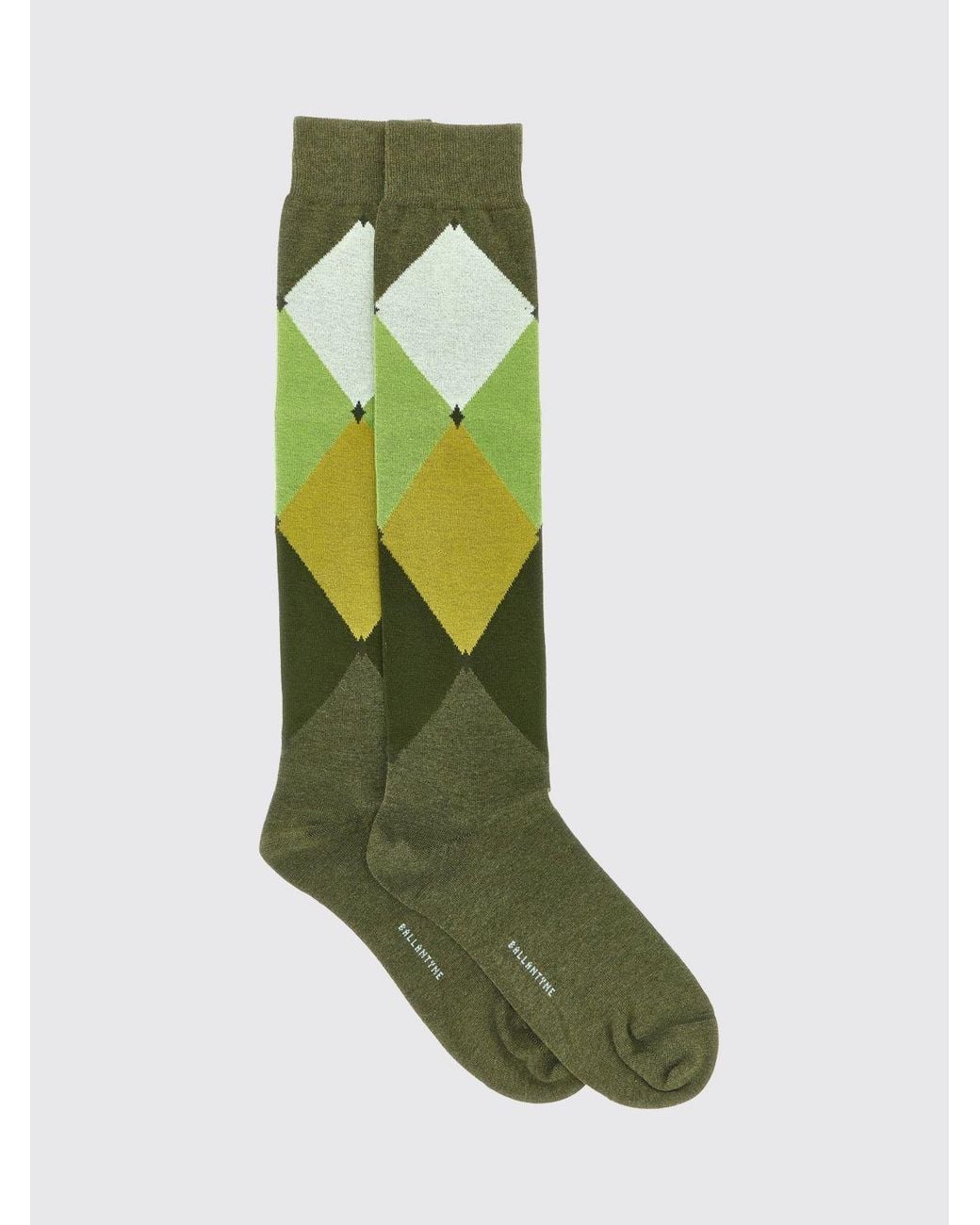 Ballantyne Green Diamond Pattern High-Top Cotton-Blend Socks With Contrast Logo for men
