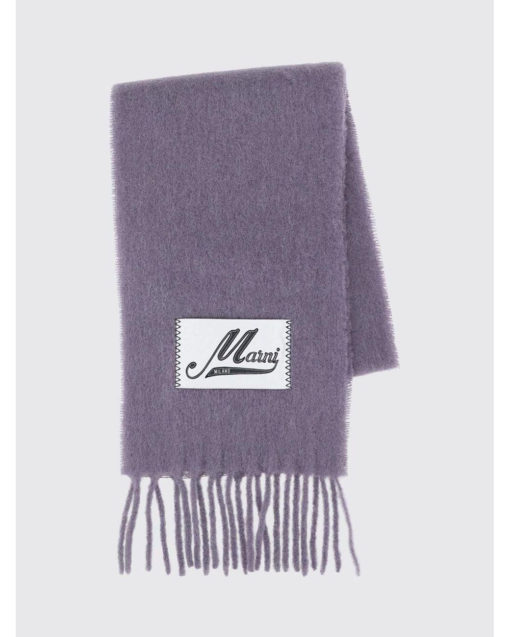 Marni Purple Schal Aus Alpaka-Wollmischung Mit Logo-Patch, Fransen Und Color-Block-Design