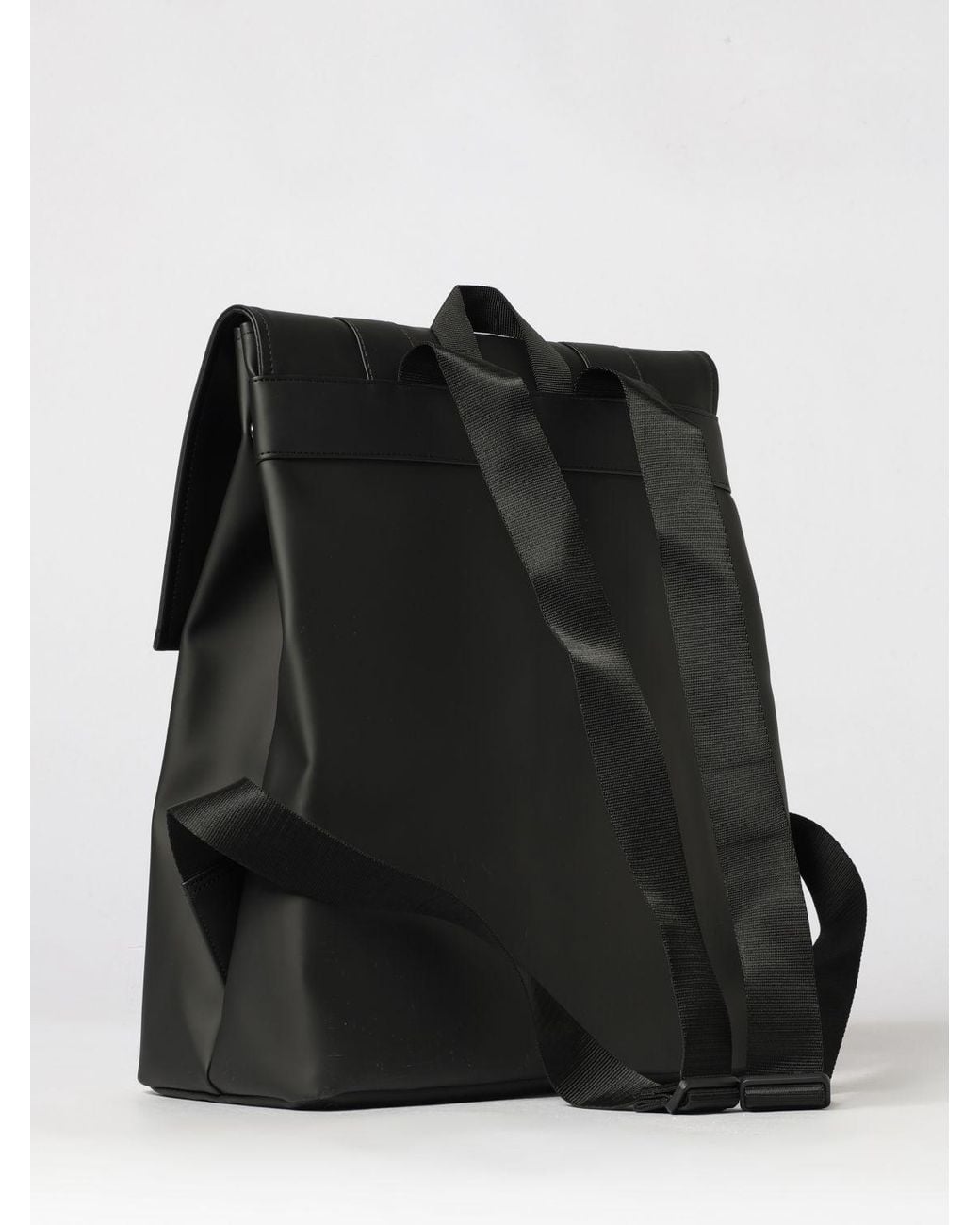 Rains Black Msn Waterproof Backpack With Hook Closure And Adjustable Straps for men