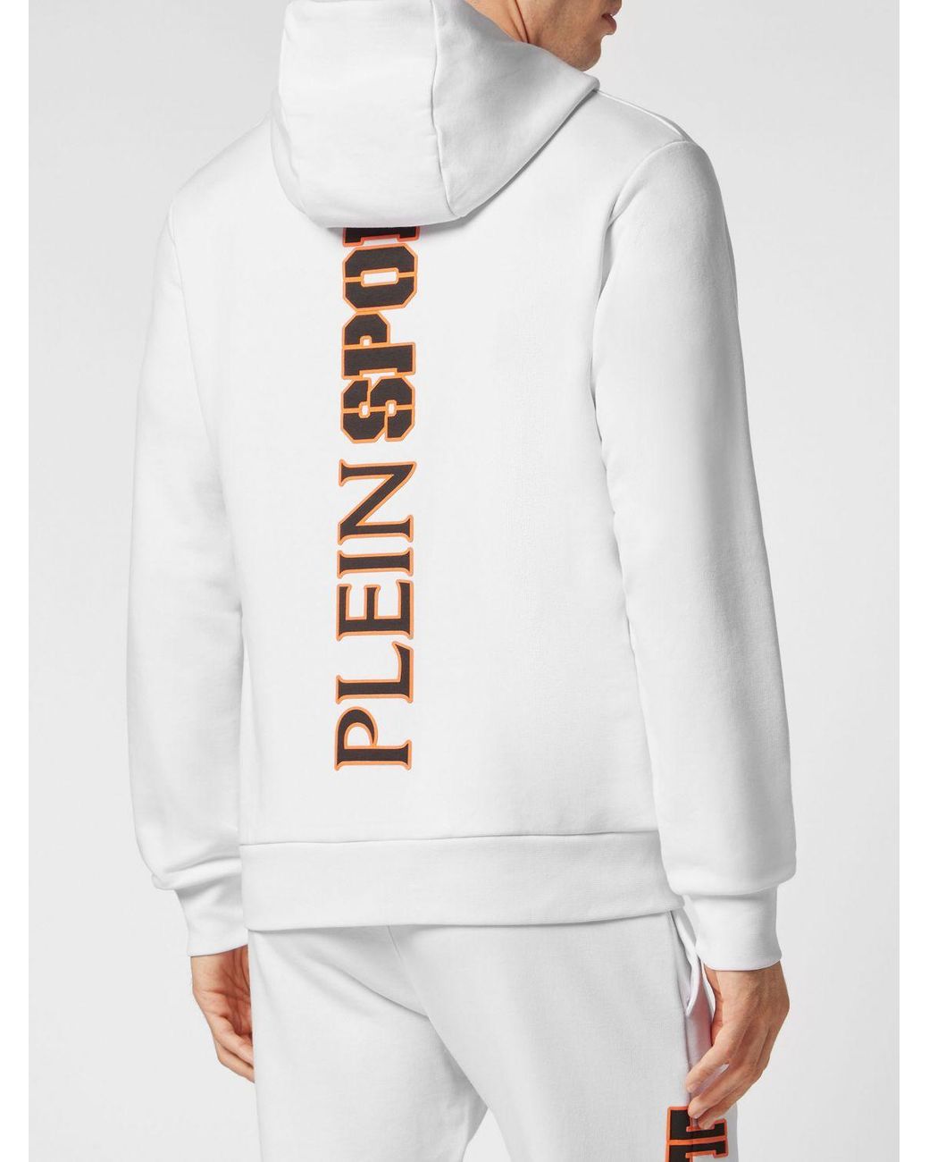 Philipp Plein White Cotton Hoodie With Graphic Print And Hexagon Logo for men