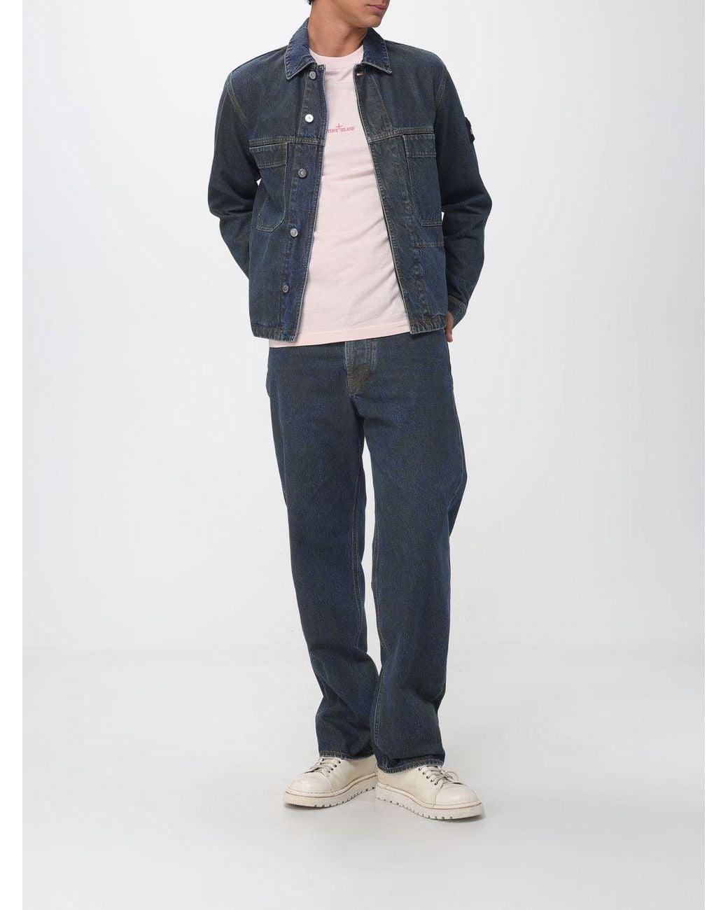 Stone Island Blue Mid-Rise Wide Leg Jeans for men