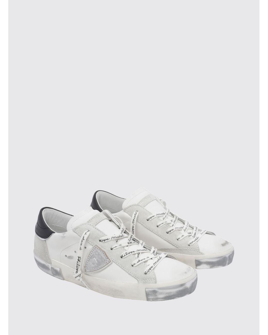 Philippe Model White Prsx Bicolour Low-Top Calfskin Trainers With Shield Logo