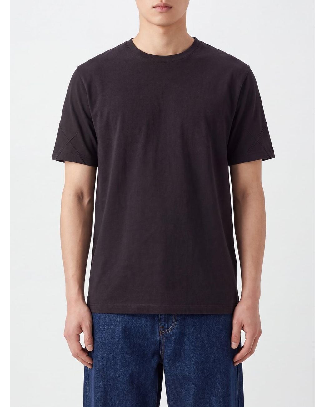 Thom Krom Blue Longline Cotton Crewneck T-Shirt With Contrast Logo for men