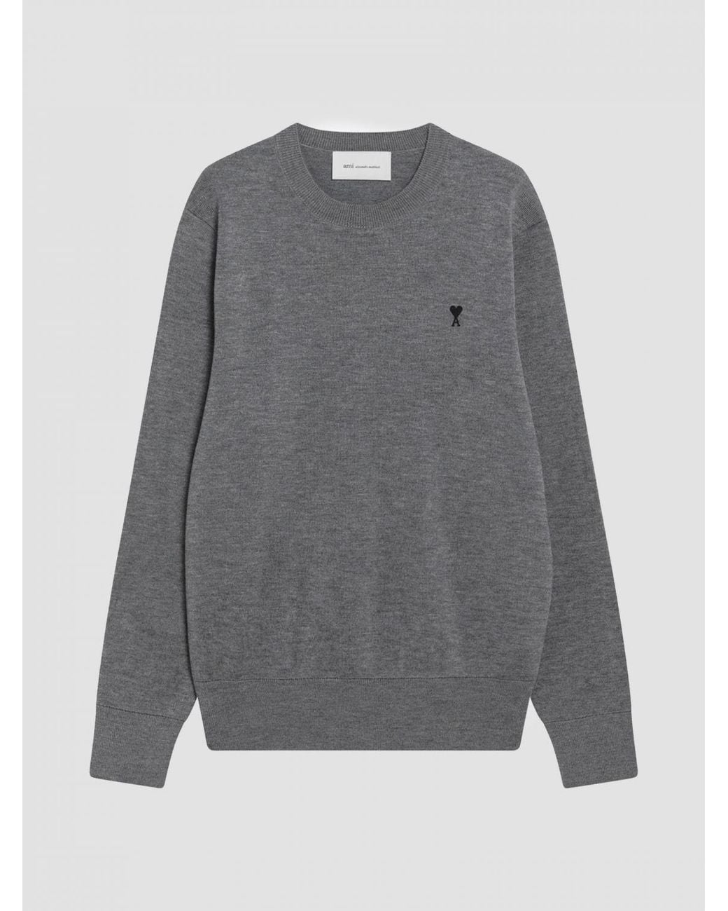 AMI Gray Wool Crewneck Jumper With Embroidered Ami De Cœur Logo for men