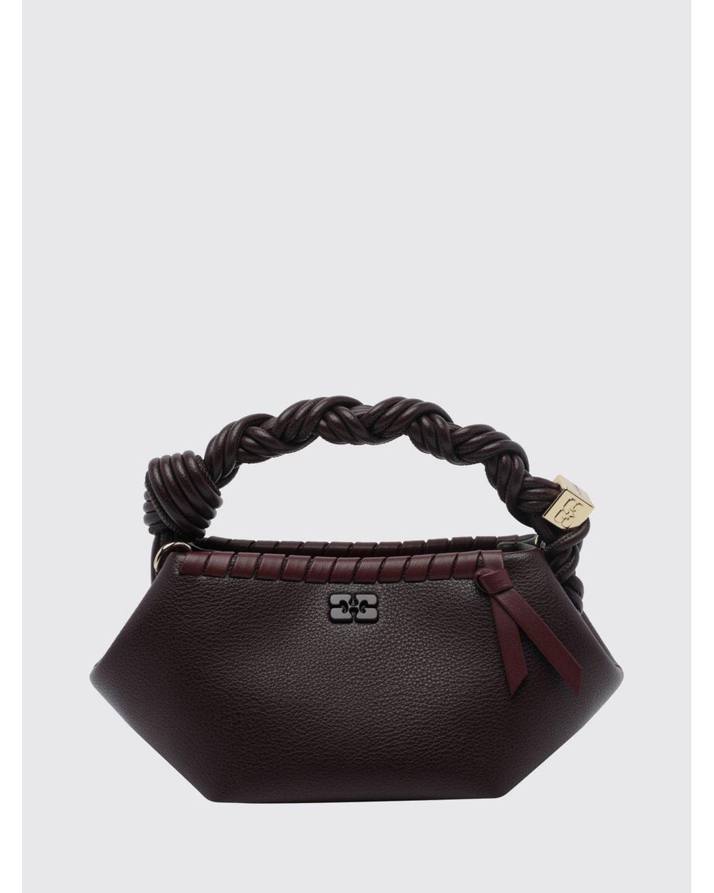 Ganni Black Small Bou Handbag With Braided Handle And Butterfly Logo