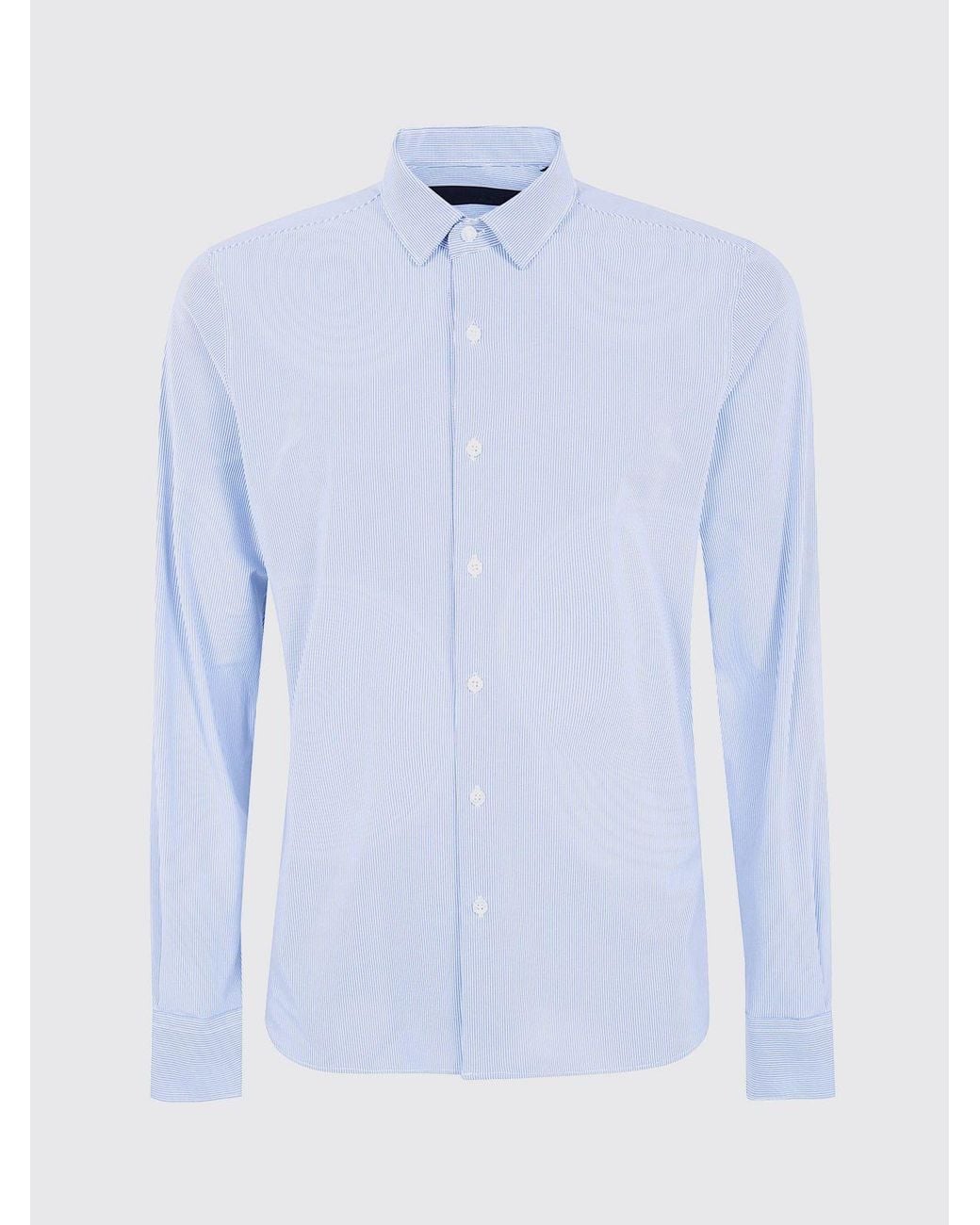 Rrd Blue Striped Technical Fabric Shirt With A Slim Fit And Classic Collar for men