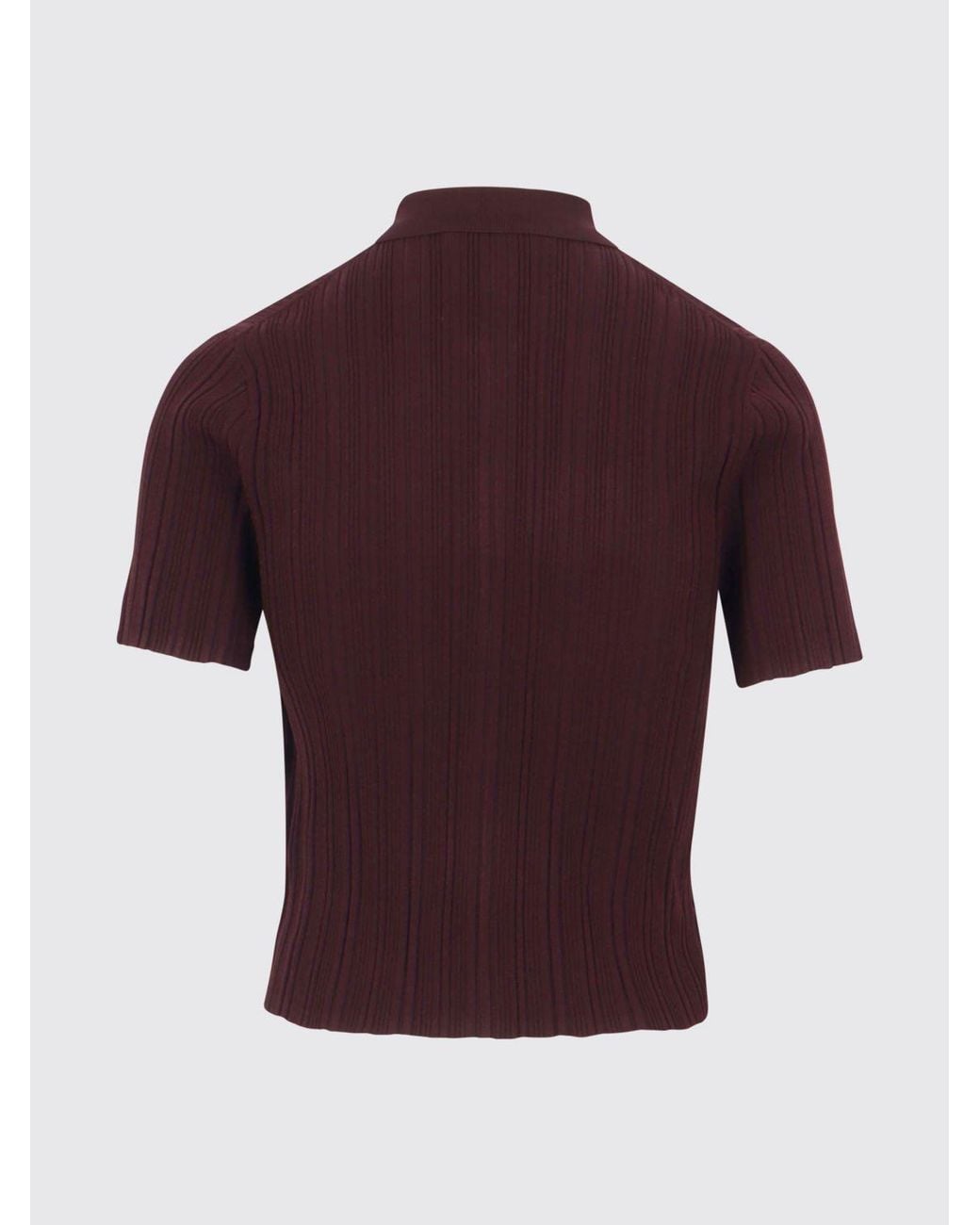 Victoria Beckham Red Ribbed Knit Polo Shirt With Zip Closure