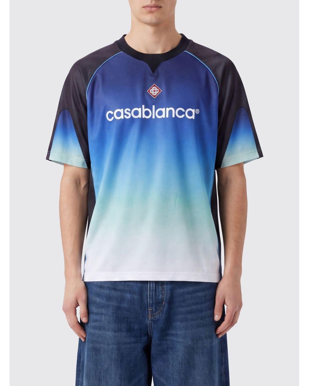 Casablanca Blue Polyester Crewneck T-Shirt With Abstract Graphic Print And Logo for men