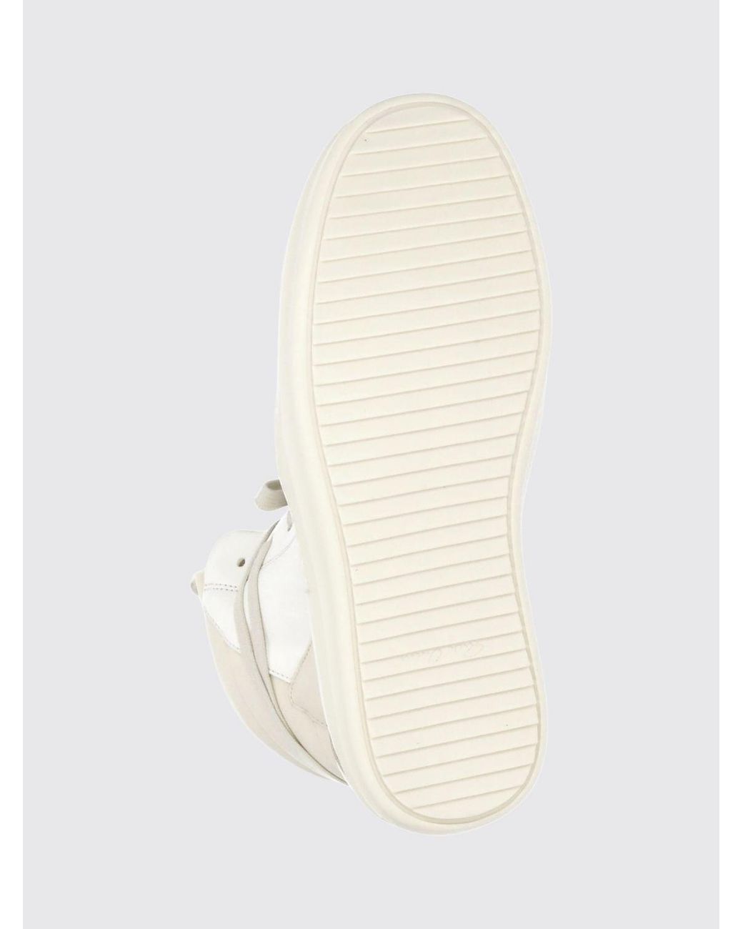 Rick Owens Natural Bicolour Leather High-Top Trainers With Padded Ankle