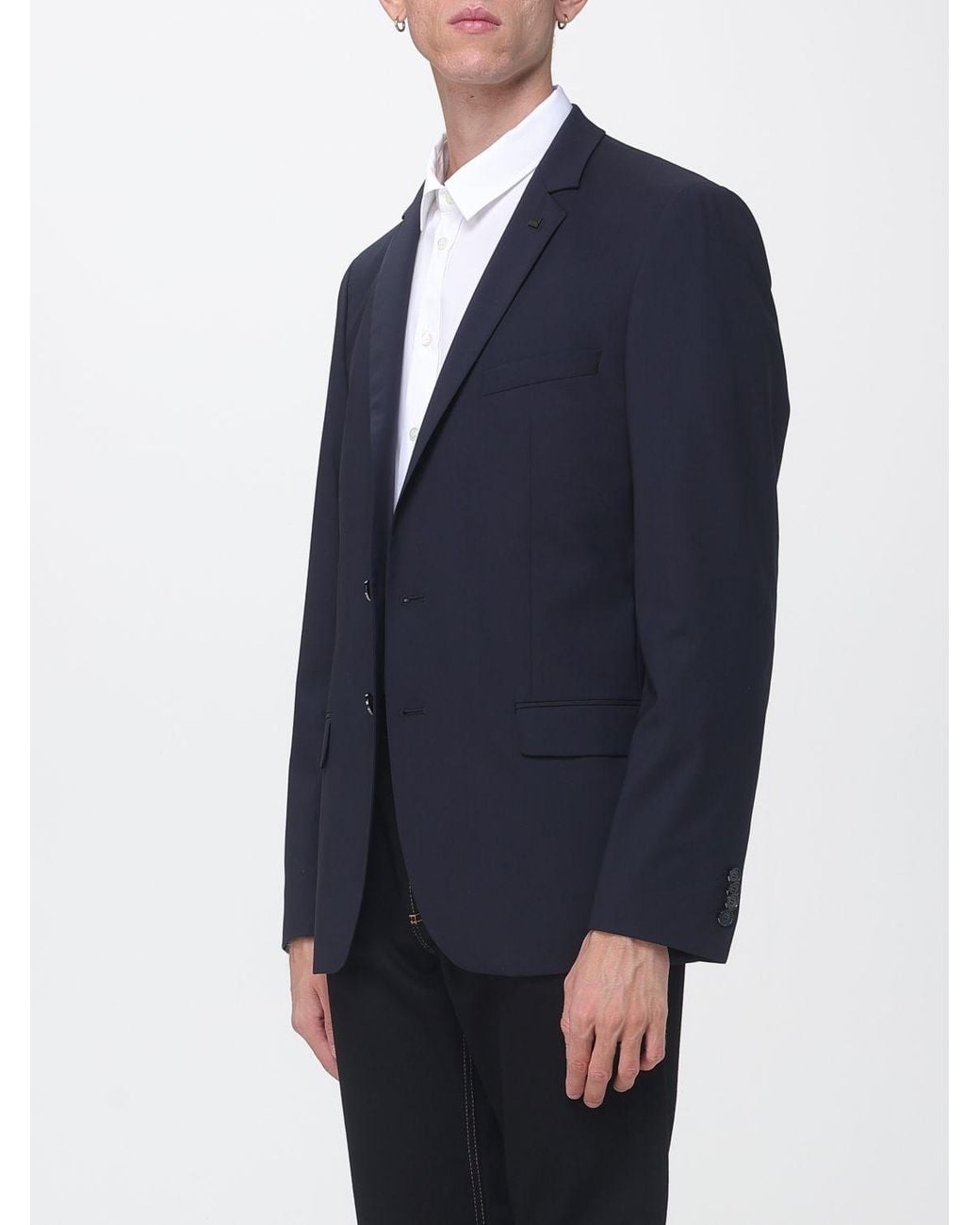 Karl Lagerfeld Blue Single-Breasted Virgin Wool Blazer With Classic Lapels for men