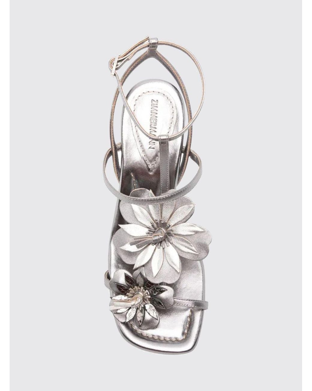 Zimmermann Natural Belara Laminated Leather Sandal With Applied Flowers