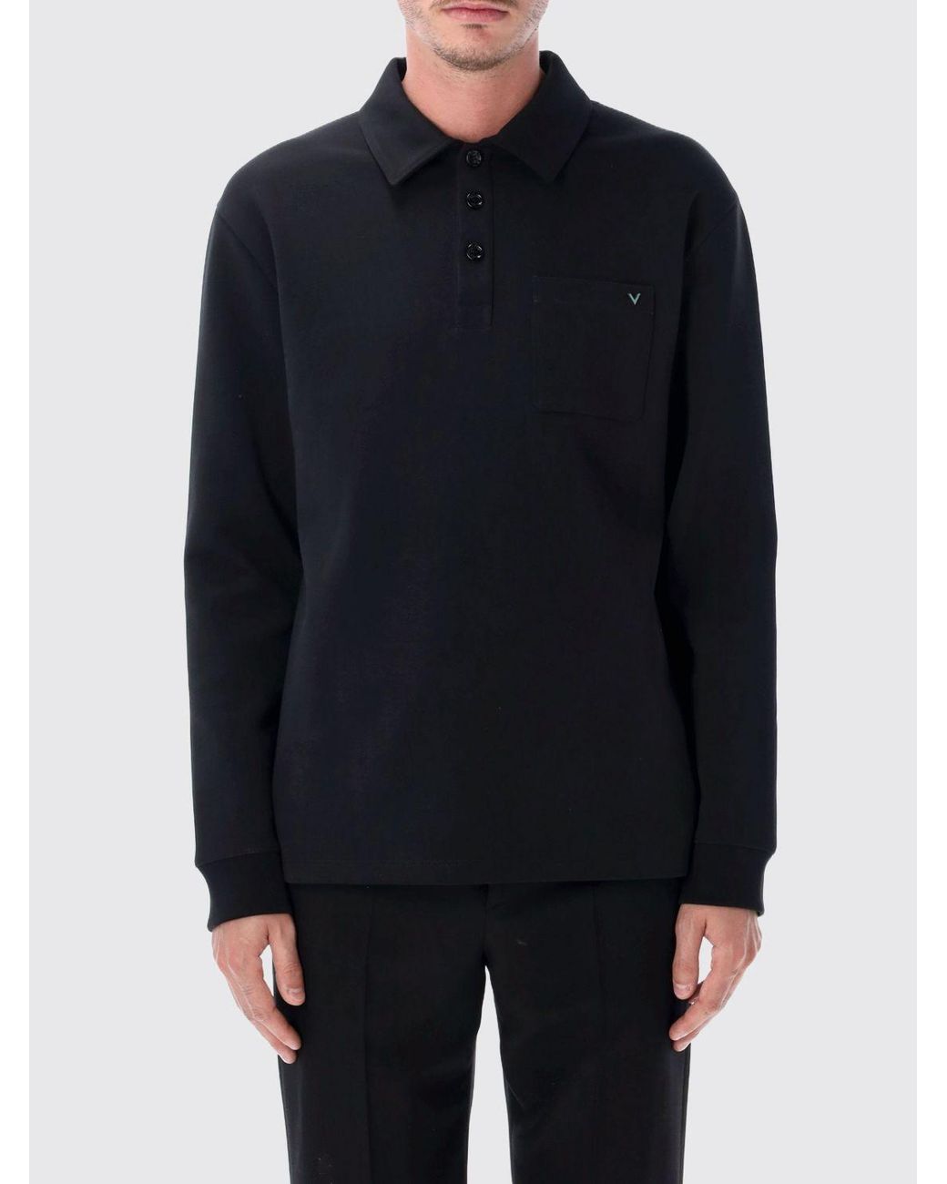 Valentino Blue Slim Fit Long-Sleeved Cotton Polo With Vlogo Signature for men