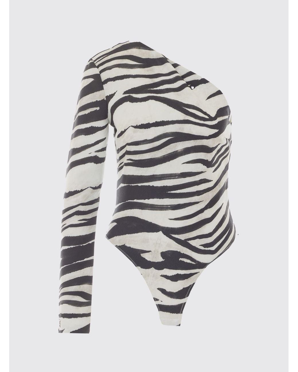 Patrizia Pepe Blue One-Shoulder Zebra-Print Stretch-Jersey Bodysuit