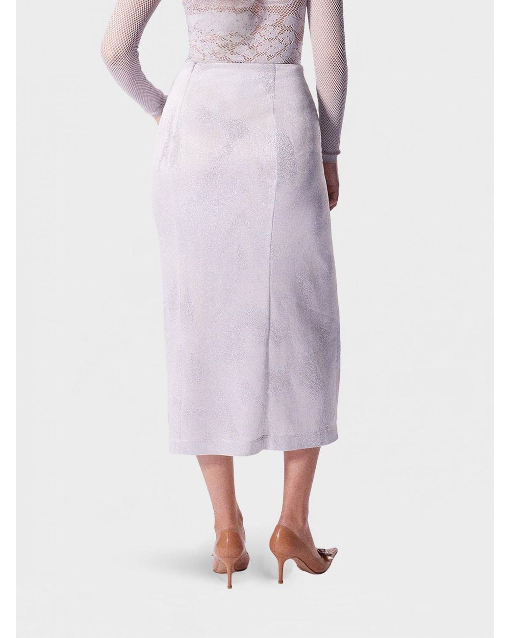 MACCAPANI Purple Glitter Cotton Blend Pencil Skirt