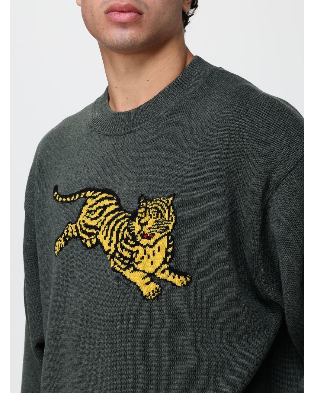KENZO Gray Fauna Print Cotton Crewneck Jumper With Dropped Shoulders for men
