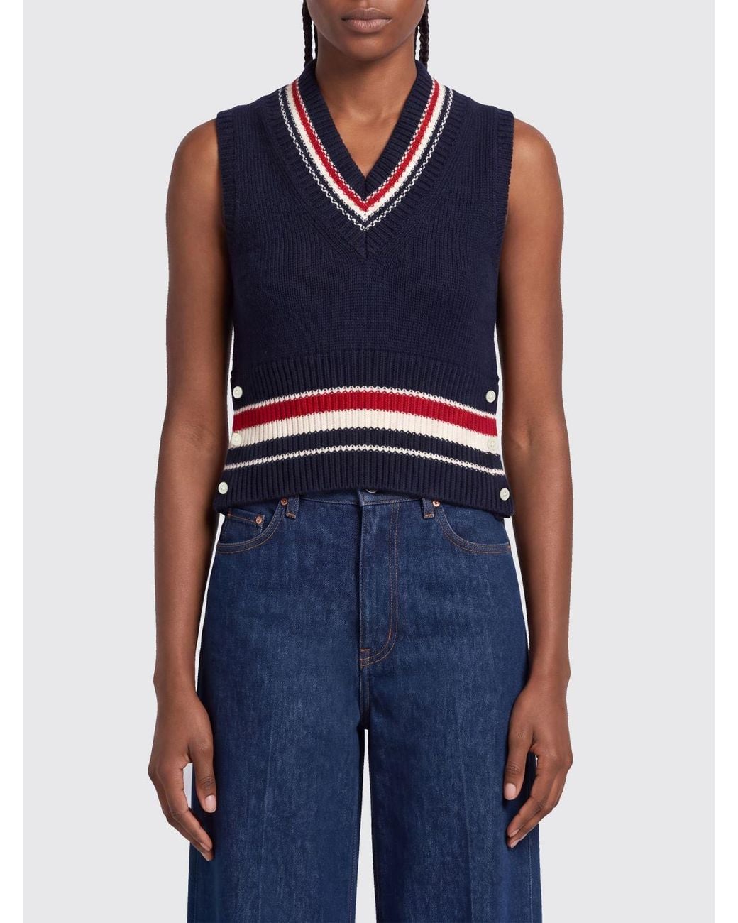 Thom Browne Blue 4-Bar Stripe Merino Wool Knit Vest