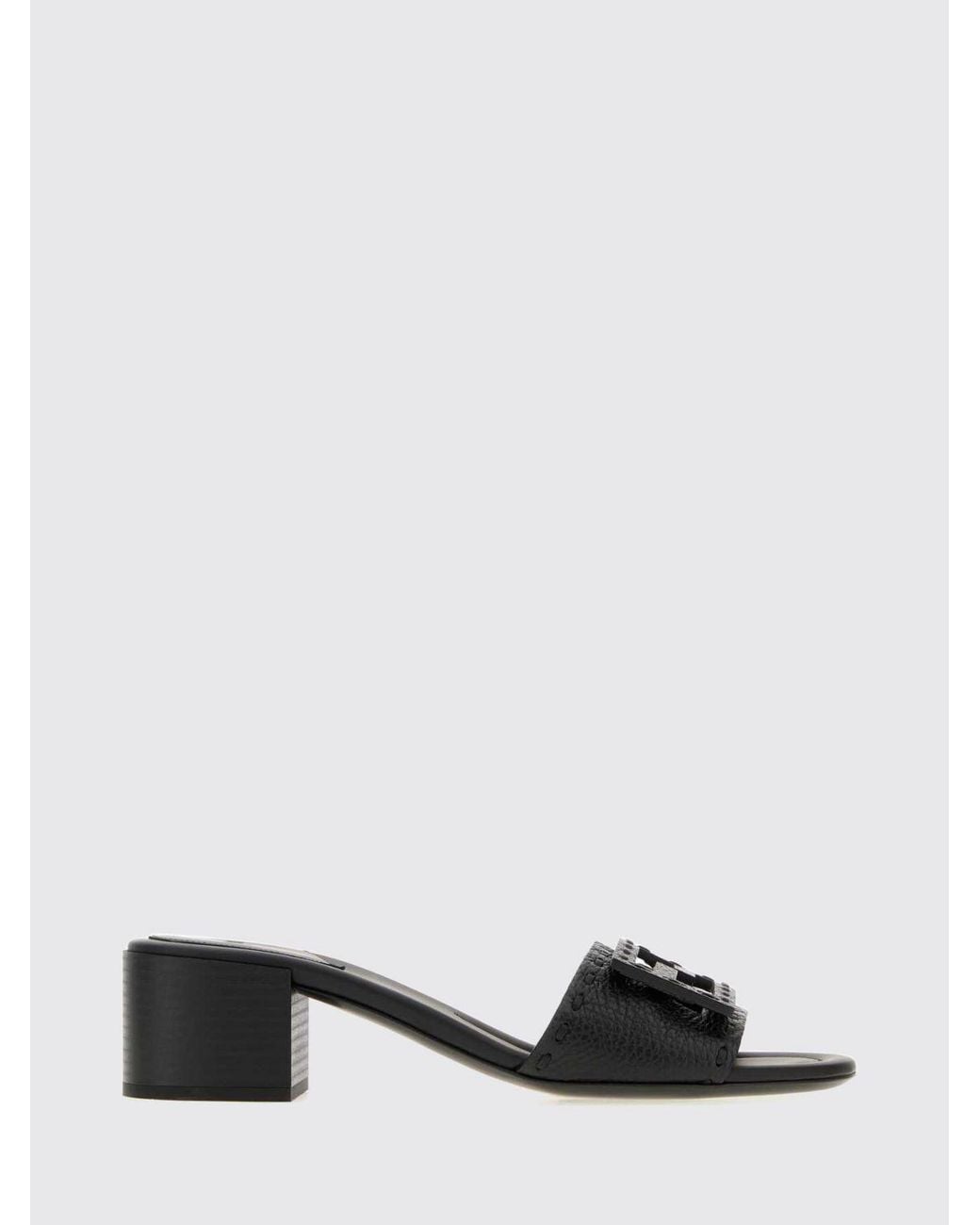Fendi White Baguette Mid-Heeled Calfskin Mules With Ff Monogram