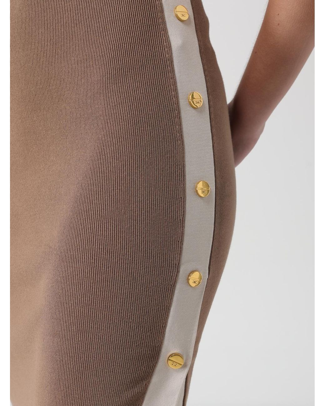 Elisabetta Franchi Natural Knit Dress With Shiny Viscose Bands