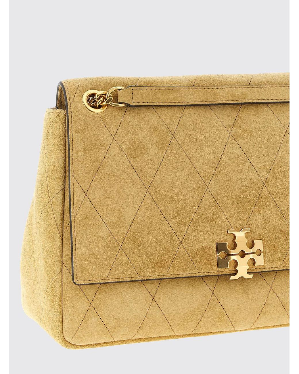 Tory Burch Natural Charlie Suede Shoulder Bag With Sliding Handle