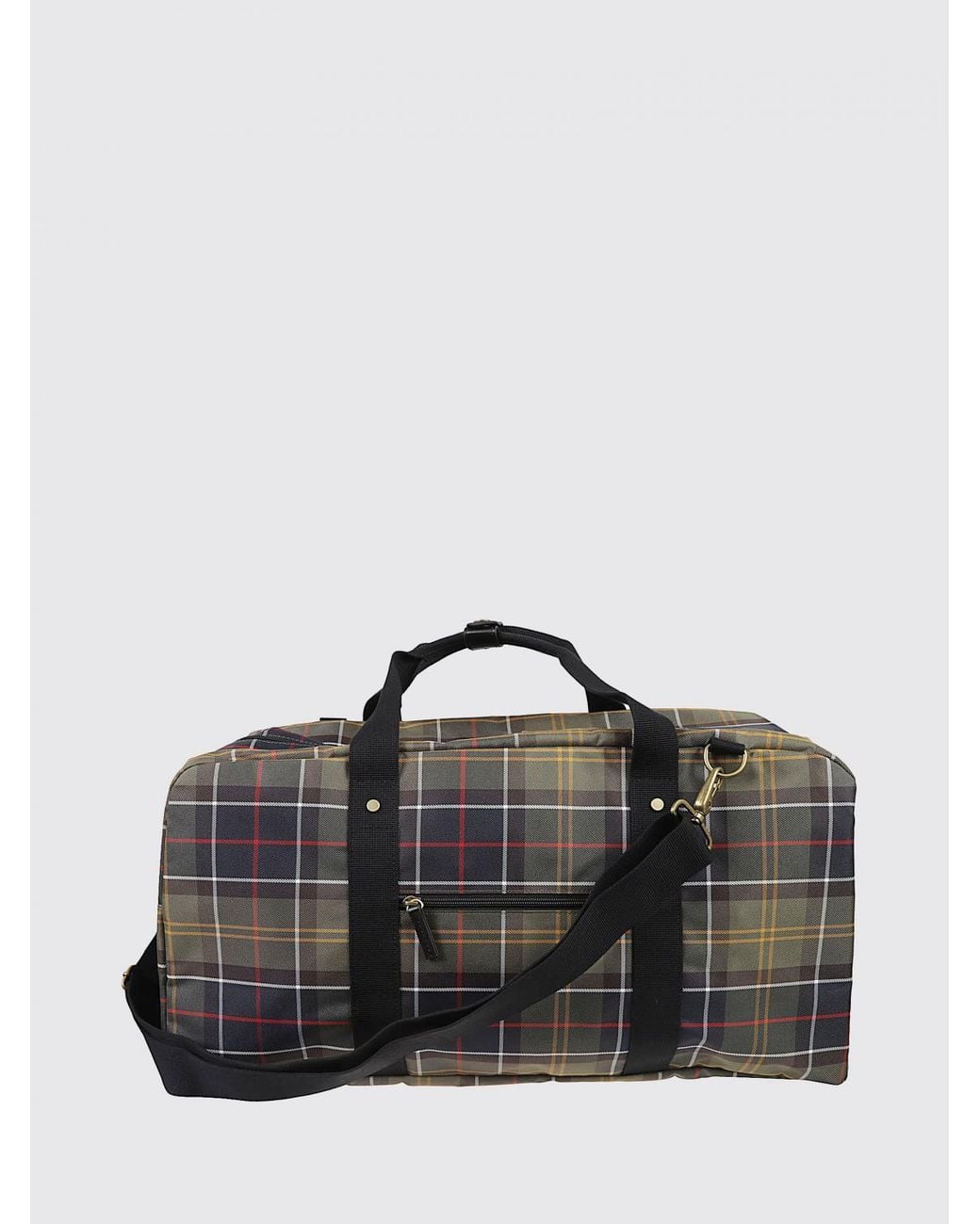 Barbour Black Tartan Canvas Travel Bag With Removable Shoulder Strap for men