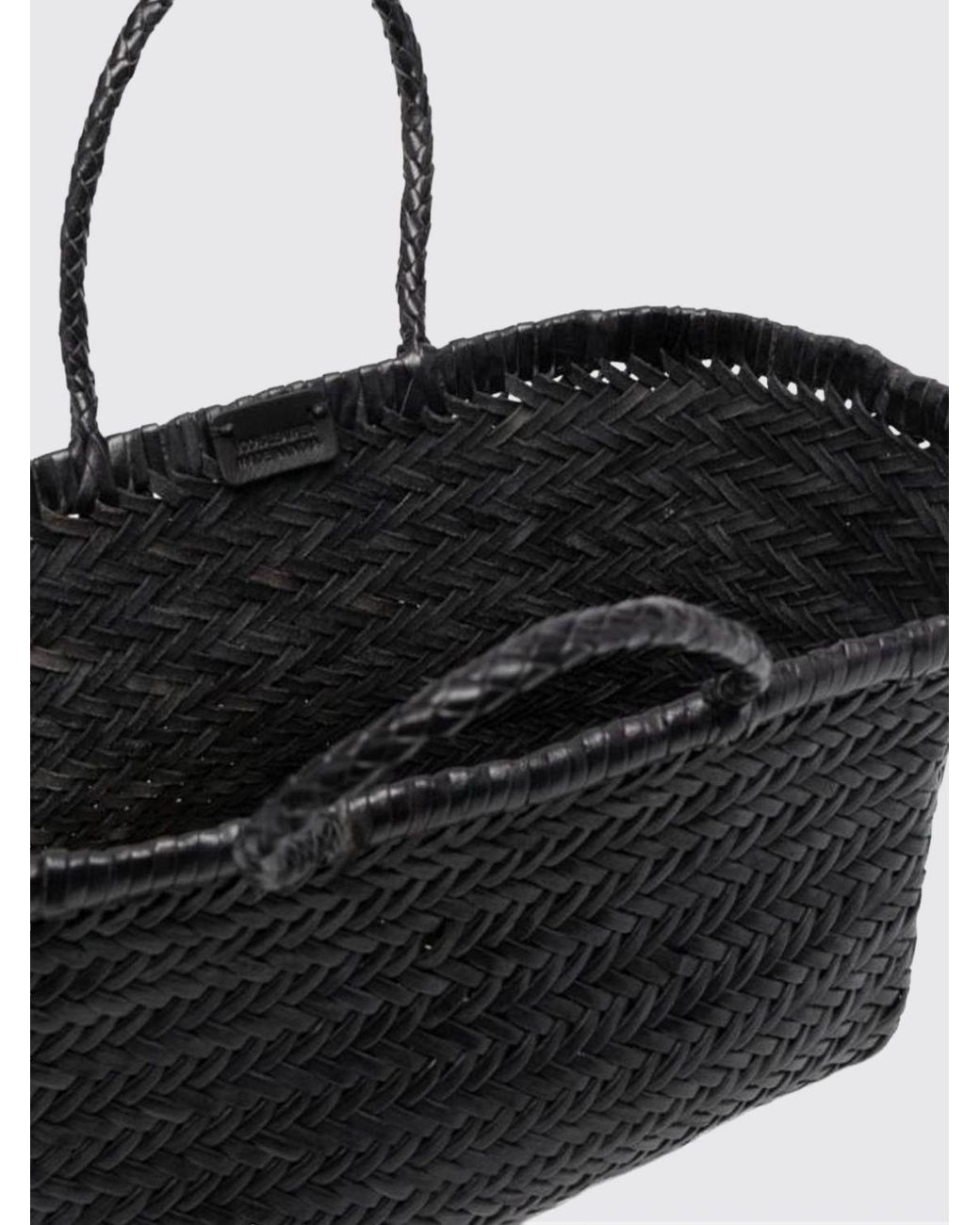 Dragon Diffusion Black Triplo Salto Woven Leather Handbag With Double Handle