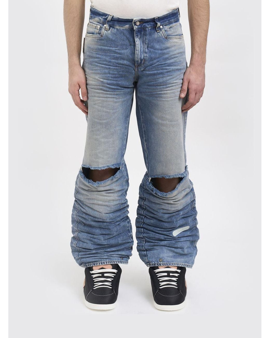 PDF Blue Distressed Denim Flared Jeans for men