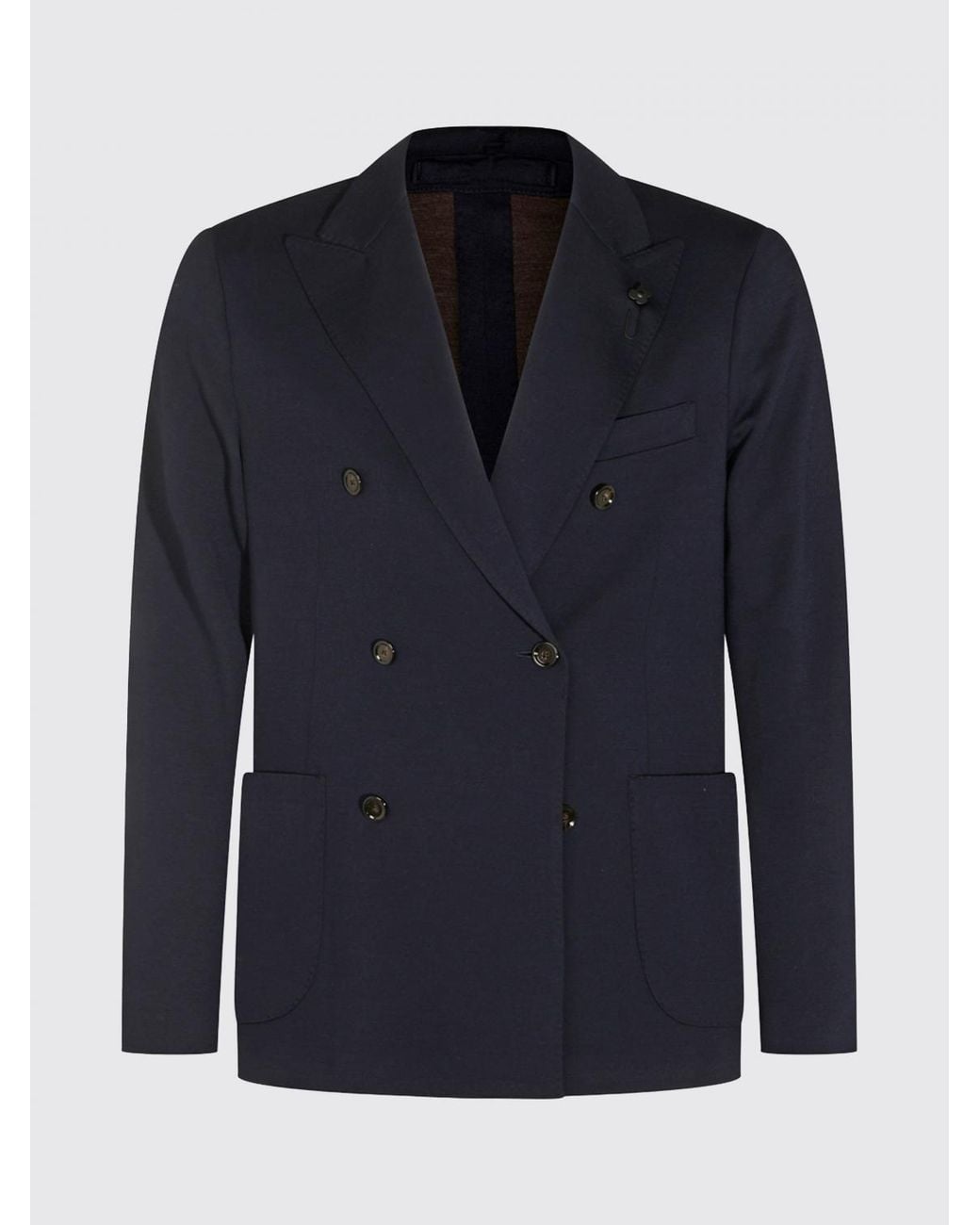Lardini Blue Double-Breasted Virgin Wool Blend Blazer With Peak Lapels And Patch Pockets for men
