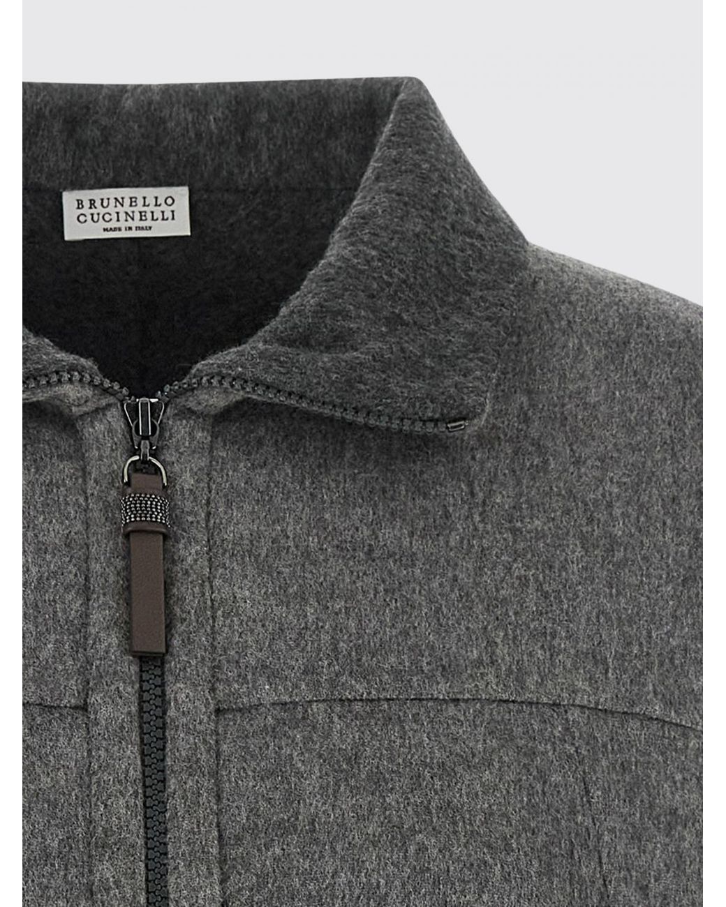 Brunello Cucinelli Gray Virgin Wool Shirt Jacket With Classic Collar And Zip Closure