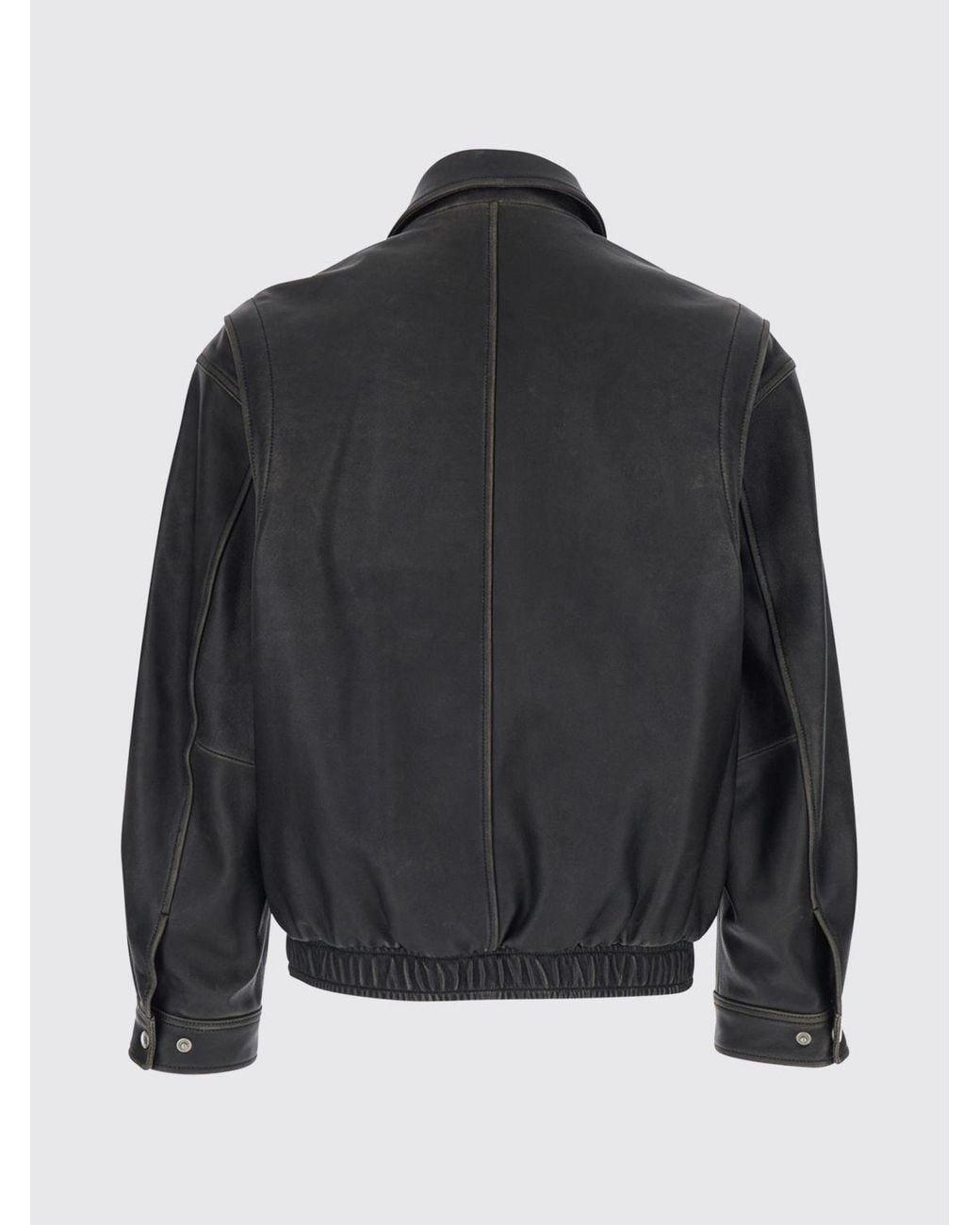 DUNST Gray Lambskin Leather Bomber Jacket With Classic Collar for men