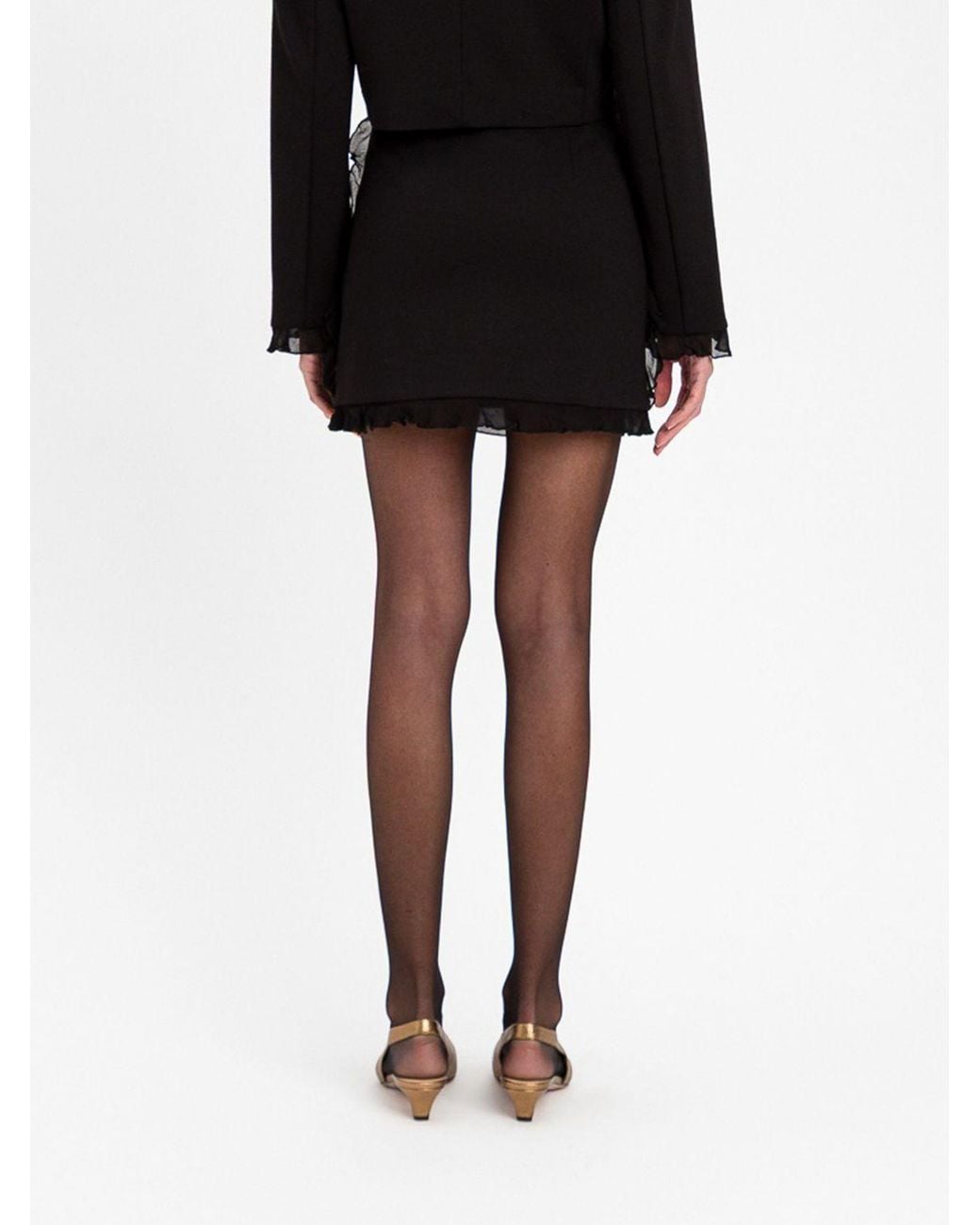 Twinset Black Crêpe Pencil Mini Skirt With Ruffles And High Waist