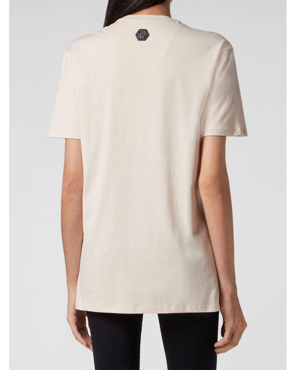 Philipp Plein Natural Skull Jersey T-Shirt With Contrast Logo Print